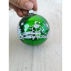 Shiny Brite radko green Santa ornament glitter ball house tree Xmas star